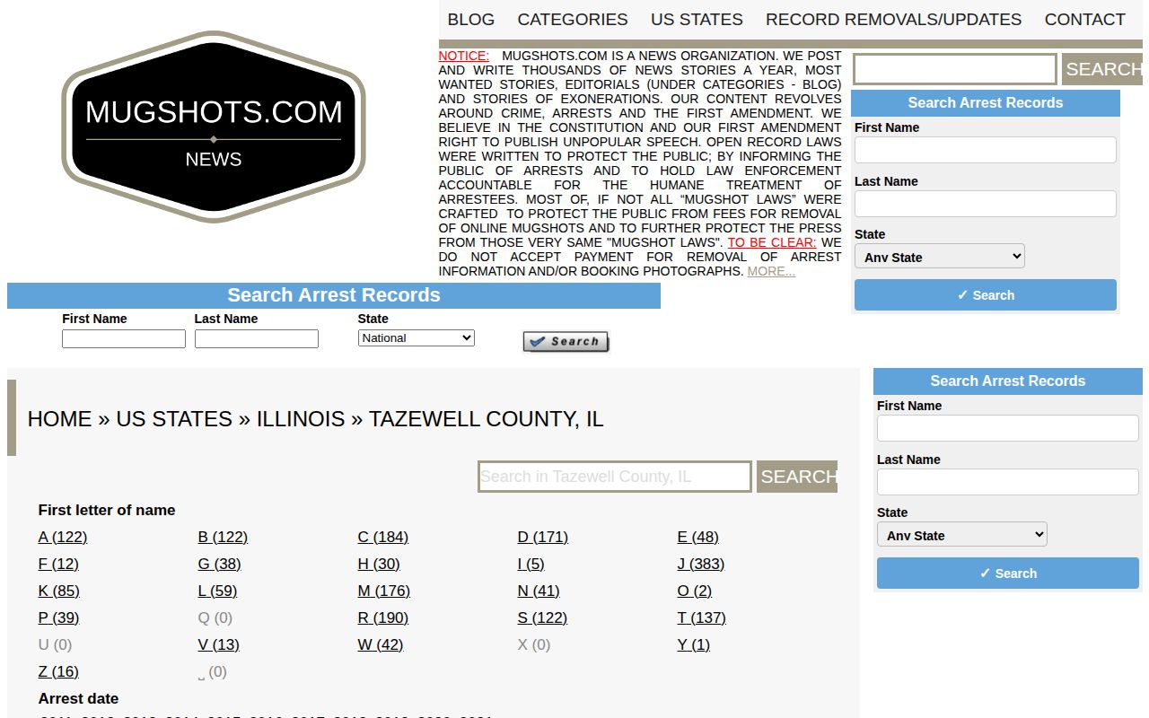 Mugshots.com Tazewell County secondary historical index
