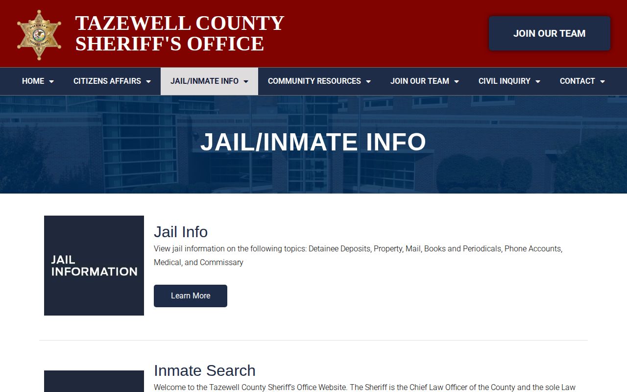 Tazewell County Justice Center jail information and custody records