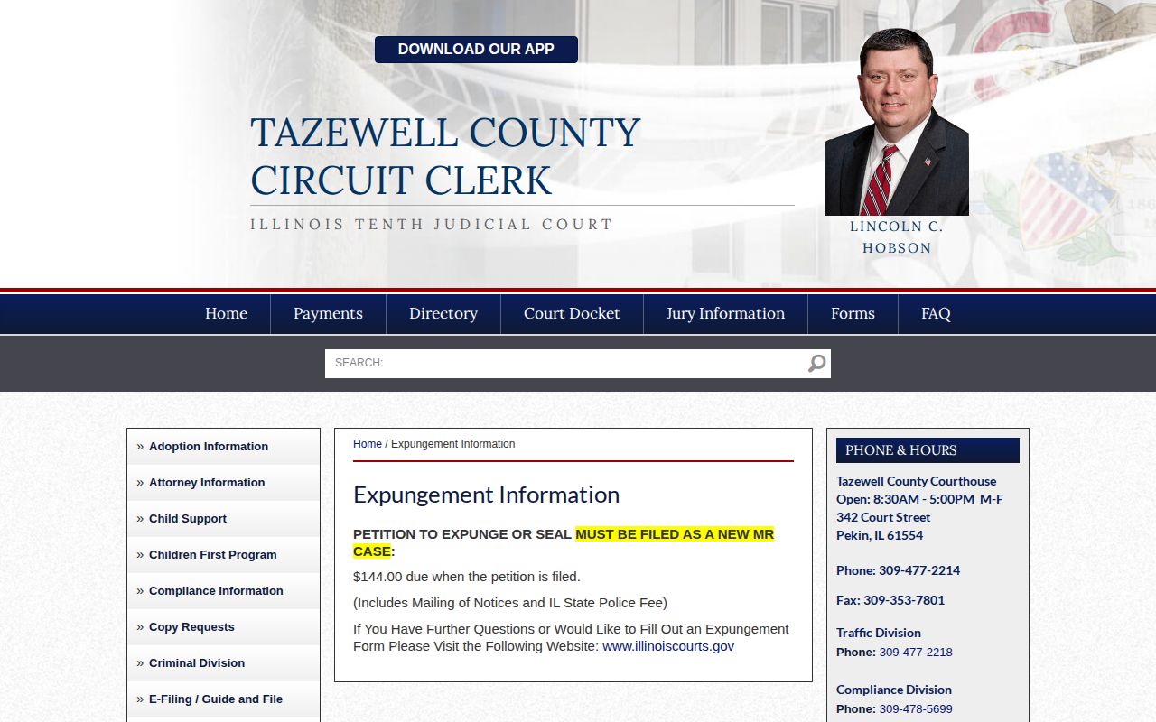 Tazewell County Circuit Clerk expungement information for arrest records