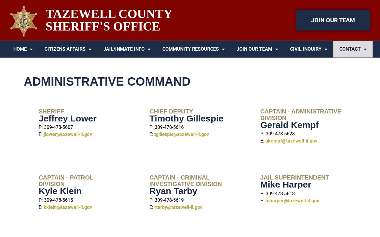 Tazewell County Sheriff contact information for warrant and jail questions