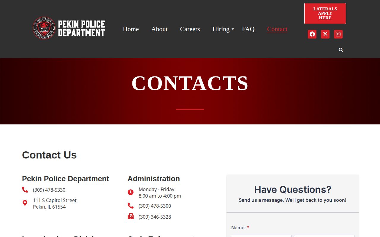 Pekin Police Department contact and records reference page